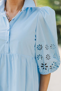 Love Found Light Blue Embroidered Tiered Midi Dress