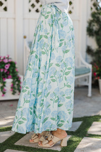 The Club Light Blue Hydrangea Print Midi Skirt