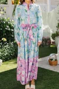 Sunny Mood Blue & Pink Floral Maxi Dress