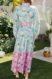 Sunny Mood Blue & Pink Floral Maxi Dress