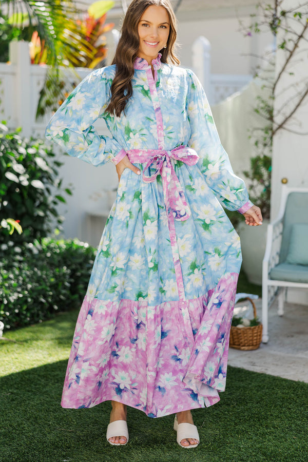 Sunny Mood Blue & Pink Floral Maxi Dress