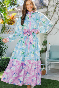 Sunny Mood Blue & Pink Floral Maxi Dress