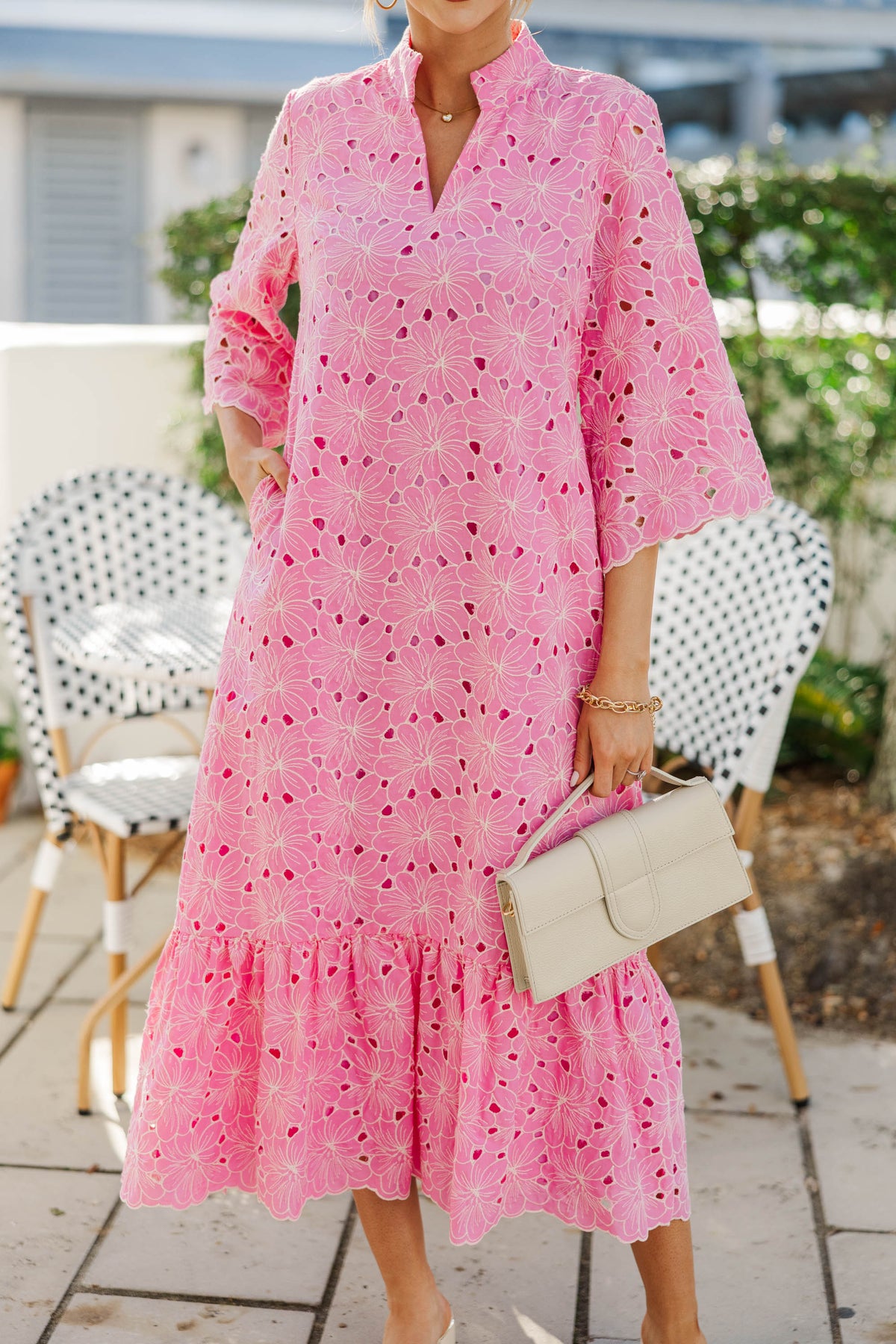 My Kind Of Day Pink Floral Eyelet Midi Dress, X-Small - The Mint Julep Boutique