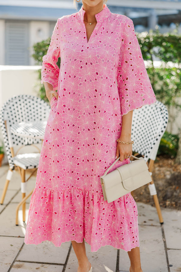 My Kind Of Day Pink Floral Eyelet Midi Dress