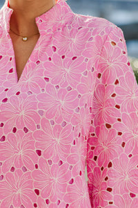My Kind Of Day Pink Floral Eyelet Midi Dress