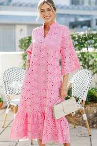 My Kind Of Day Pink Floral Eyelet Midi Dress