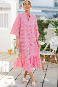 My Kind Of Day Pink Floral Eyelet Midi Dress