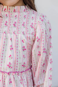 Girls: The Mariana Cream & Pink Floral Babydoll Dress