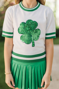 Girls: Stay In Character Green Sequin Clover Sweater