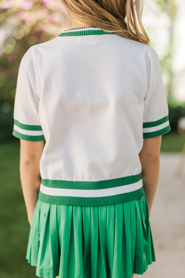 Girls: Stay In Character Green Sequin Clover Sweater