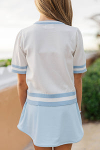 Girls: Stay In Character Light Blue Sequin Bow Sweater