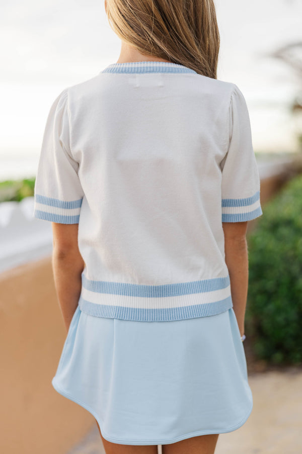 Girls: Stay In Character Light Blue Sequin Bow Sweater