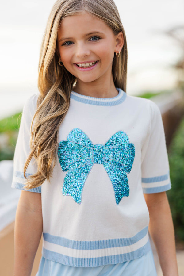 Girls: Stay In Character Light Blue Sequin Bow Sweater