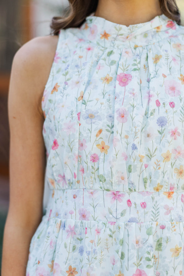 Girls: Fresh Focus Light Blue Floral Maxi Dress