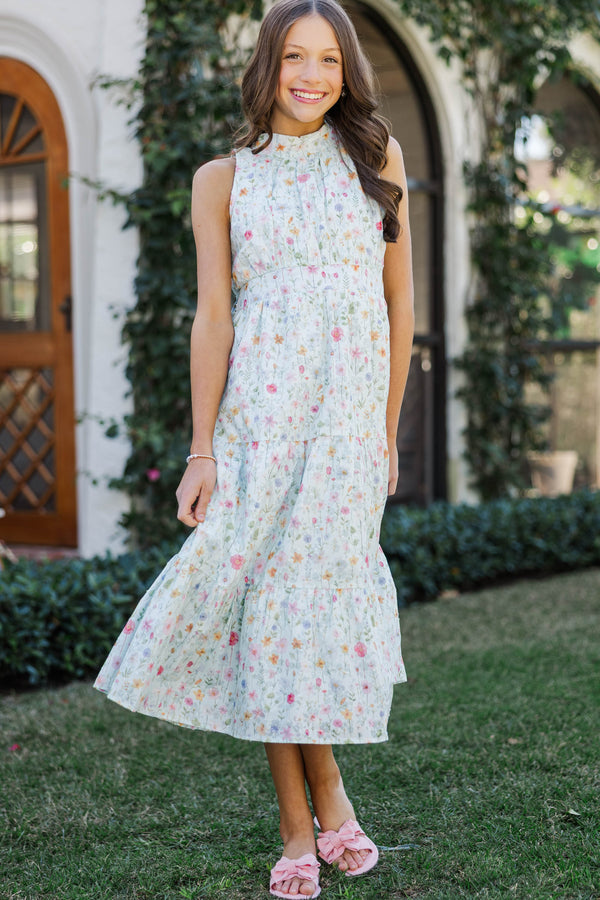 Girls: Fresh Focus Light Blue Floral Maxi Dress