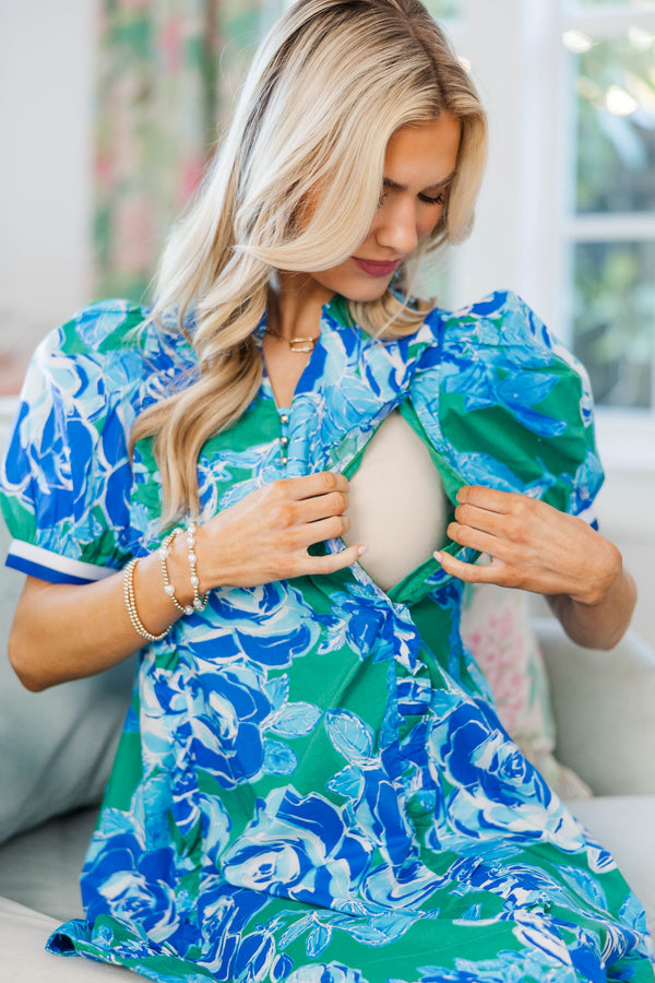 NURSING COLLECTION: The Wildflower Blue Floral Puff Sleeve Dress