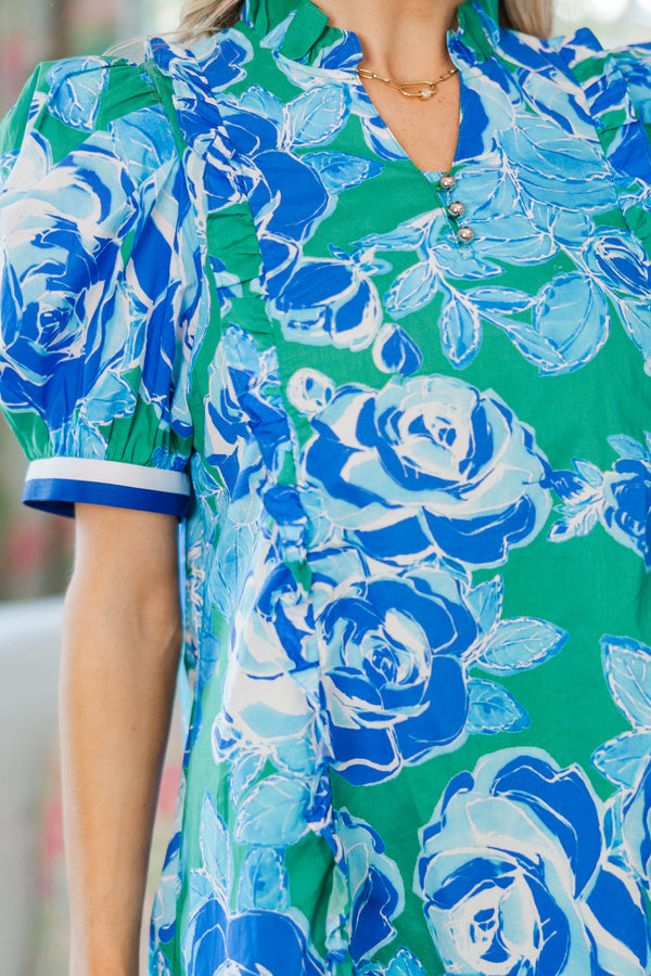 NURSING COLLECTION: The Wildflower Blue Floral Puff Sleeve Dress