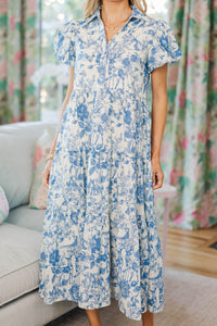 NURSING COLLECTION: Perfect For You Blue Toile Button Down Midi Dress