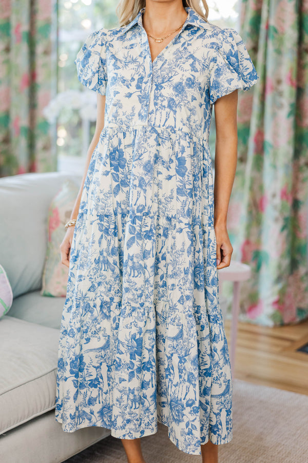 NURSING COLLECTION: Perfect For You Blue Toile Button Down Midi Dress