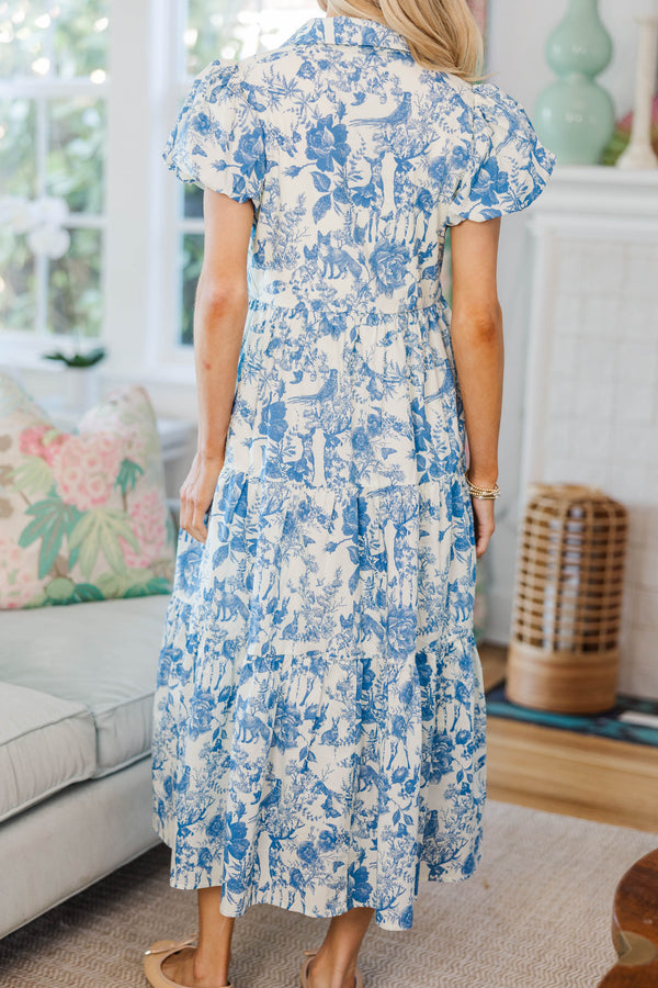NURSING COLLECTION: Perfect For You Blue Toile Button Down Midi Dress