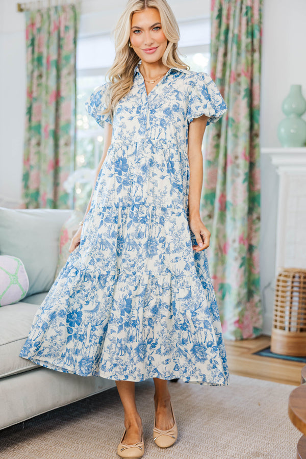 NURSING COLLECTION: Perfect For You Blue Toile Button Down Midi Dress