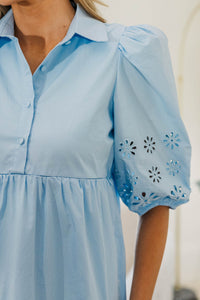 NURSING COLLECTION: Love Found Light Blue Embroidered Tiered Midi Dress
