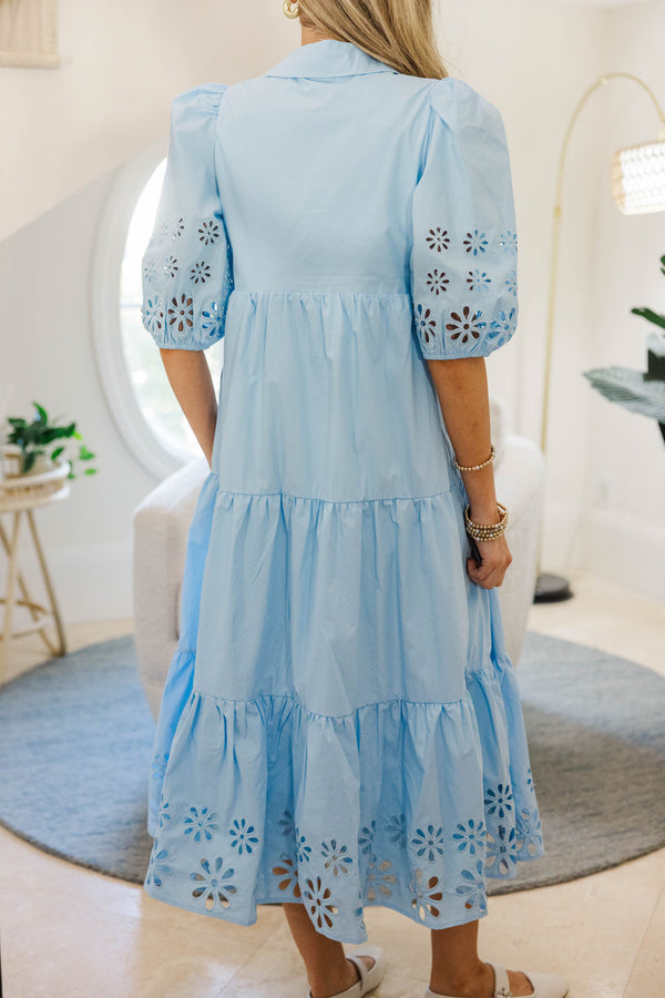 NURSING COLLECTION: Love Found Light Blue Embroidered Tiered Midi Dres Shop the Mint NURSING COLLECTION: Love Found Light Blue Embroidered Tiered Midi Dres Shop the Mint