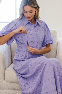 NURSING COLLECTION: My Lucky Charm Lavender Eyelet Midi Dress