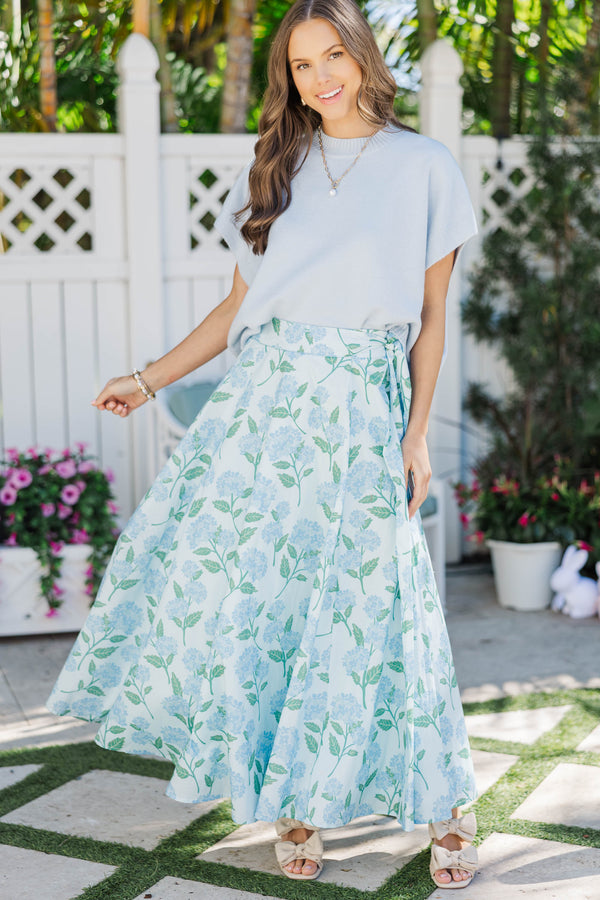 The Club Light Blue Hydrangea Print Midi Skirt
