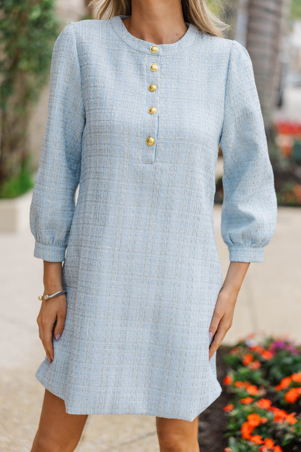 Feeling Like A Queen Light Blue Tweed Dress