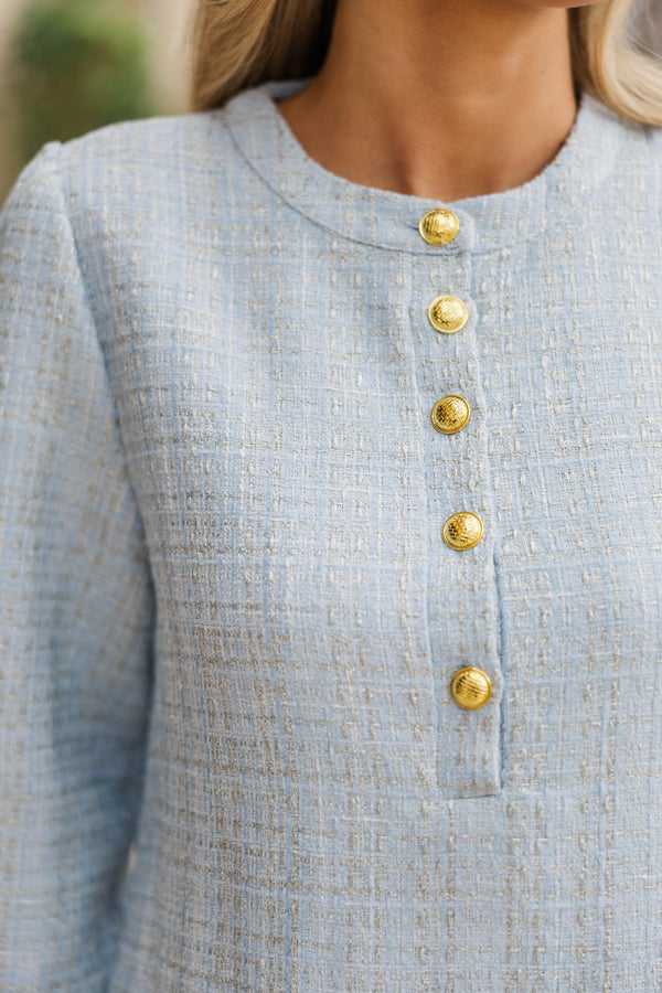 Feeling Like A Queen Light Blue Tweed Dress – Shop the Mint