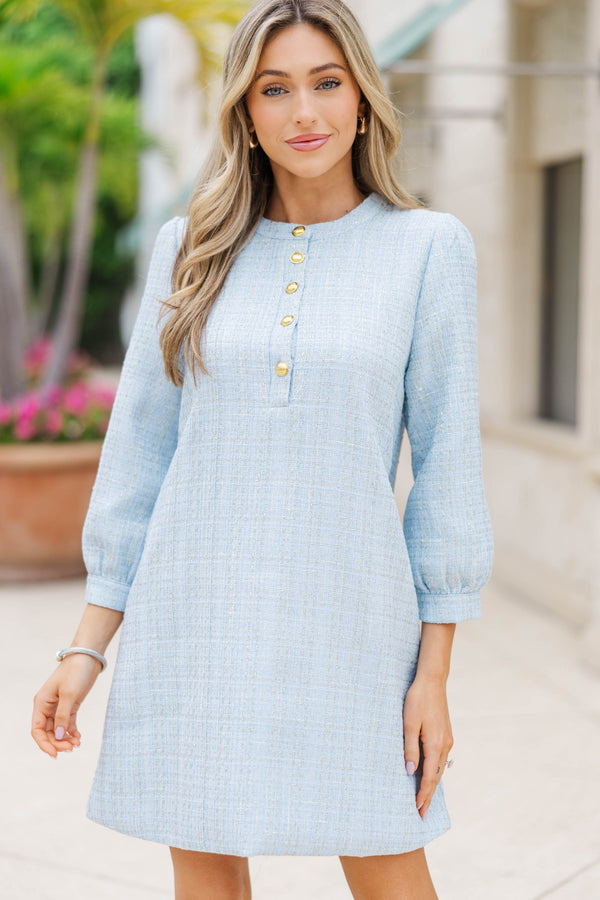 Feeling Like A Queen Light Blue Tweed Dress
