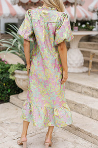 See The Light Pink Brocade Midi Dress