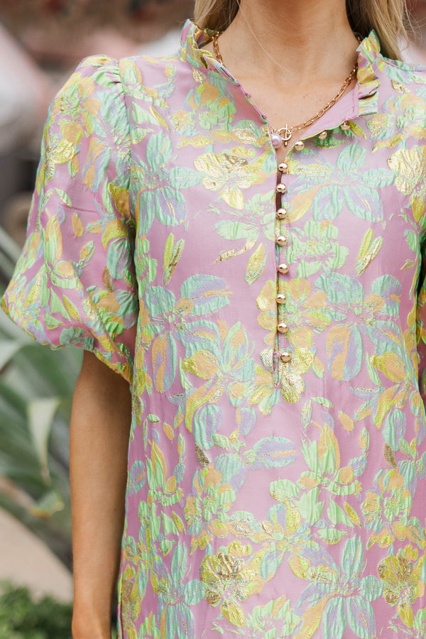 See The Light Pink Brocade Midi Dress