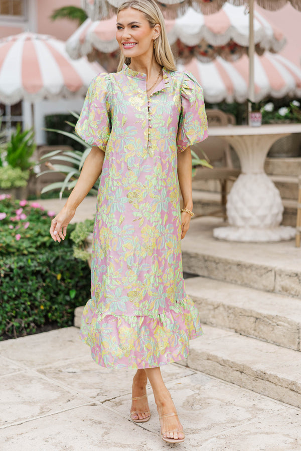 See The Light Pink Brocade Midi Dress Shop the Mint See The Light Pink Brocade Midi Dress Shop the Mint