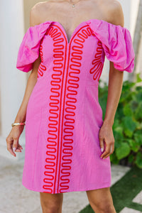 Casual Staple Pink Embroidered Dress
