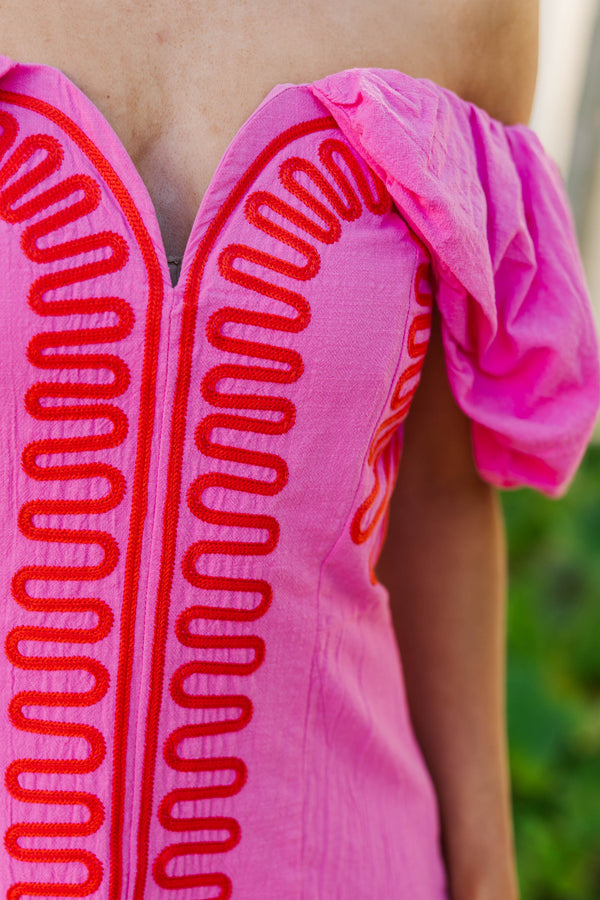 Casual Staple Pink Embroidered Dress