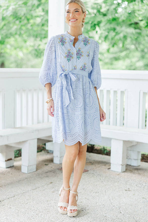 Just Feels Like Me Light Blue Eyelet Dress, Medium - The Mint Julep Boutique