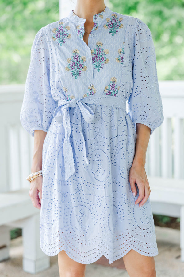 Just Feels Like Me Light Blue Eyelet Dress
