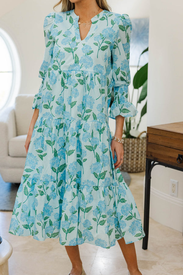 NURSING COLLECTION: What A Surprise Light Blue Floral Midi Dress