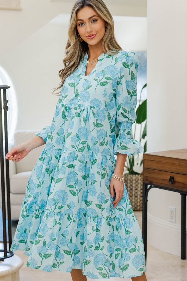 NURSING COLLECTION: What A Surprise Light Blue Floral Midi Dress