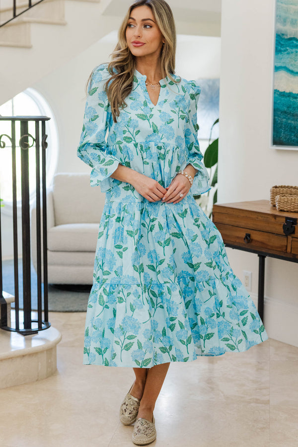 NURSING COLLECTION: What A Surprise Light Blue Floral Midi Dress