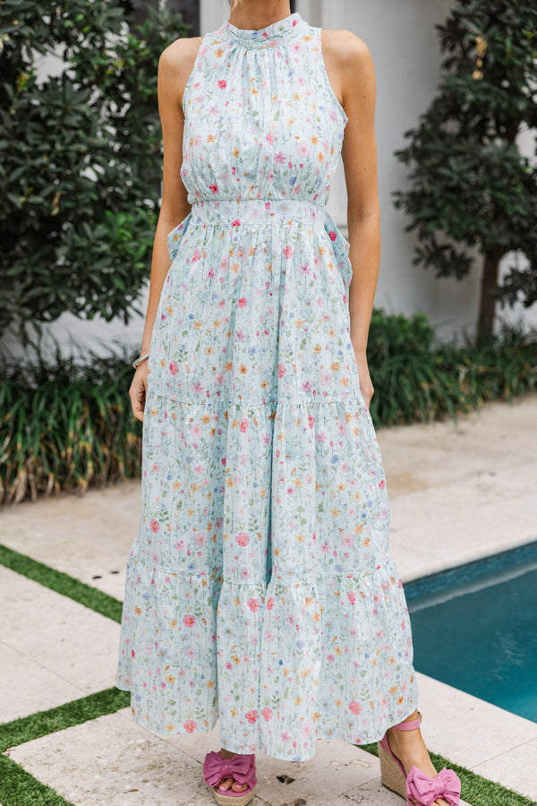 Fresh Focus Light Blue Floral Maxi Dress