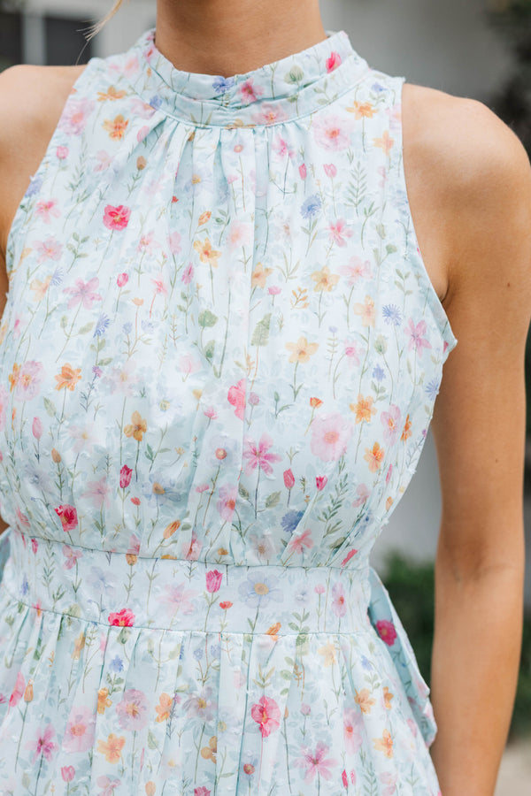 Fresh Focus Light Blue Floral Maxi Dress