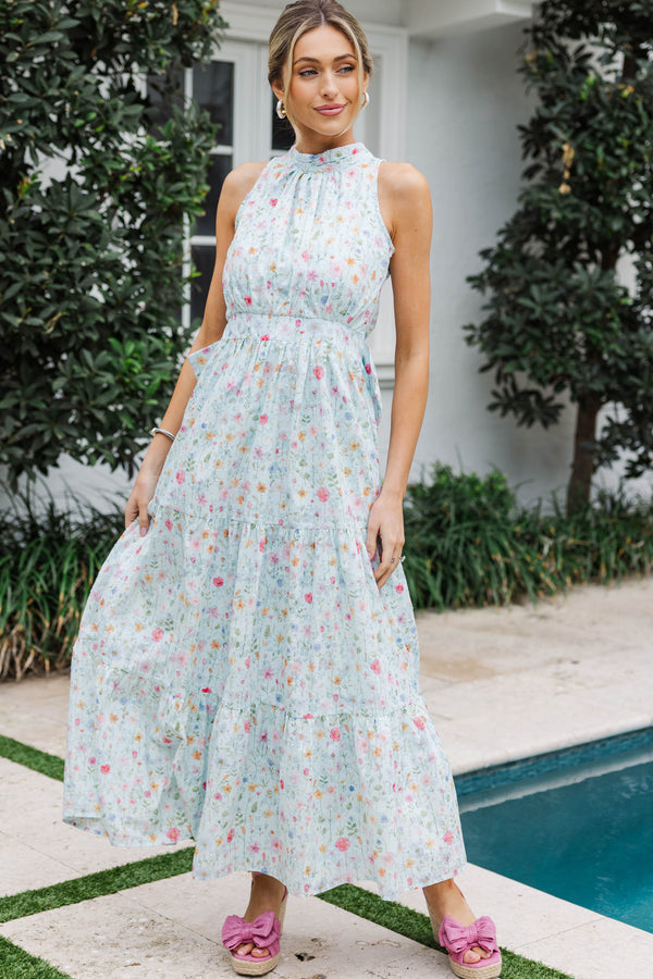 Fresh Focus Light Blue Floral Maxi Dress