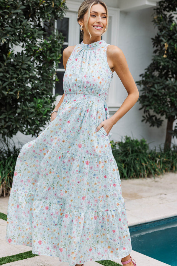 Fresh Focus Light Blue Floral Maxi Dress