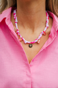 Glam Girl Pink Scarf Charm Necklace