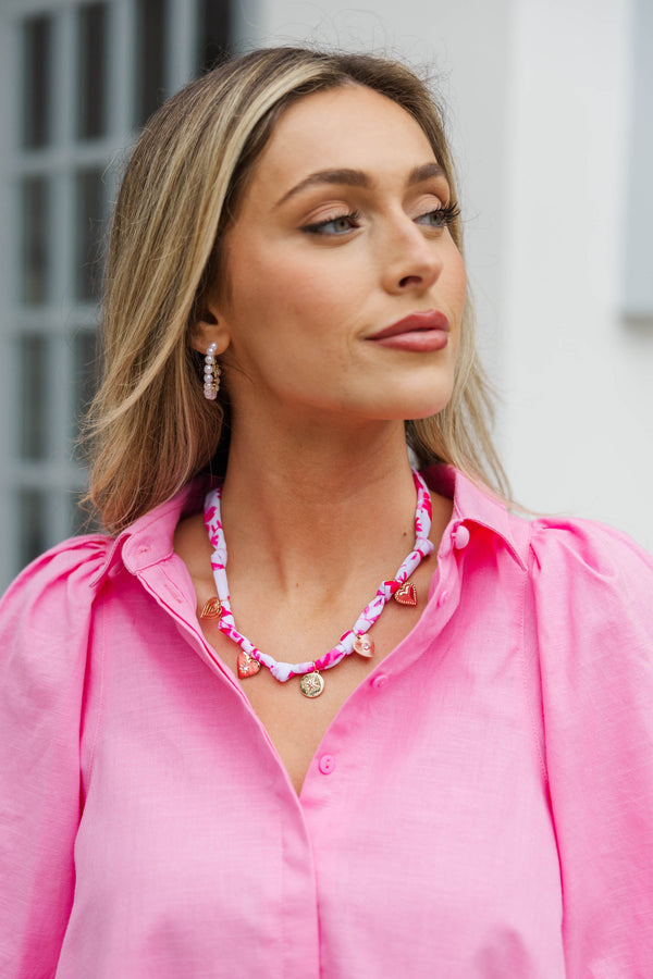 Glam Girl Pink Scarf Charm Necklace