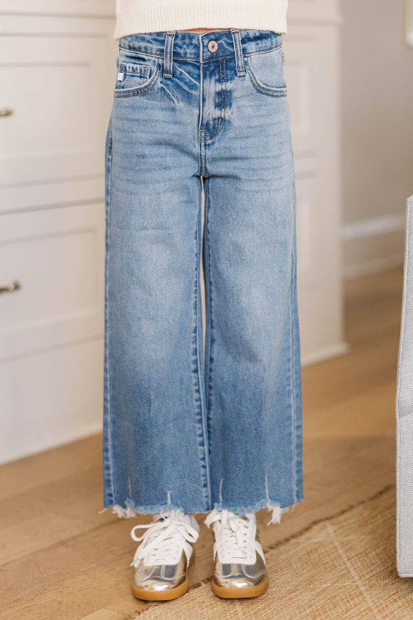 Girls: KanCan Ayla Medium Wash High Rise Slim Wide Leg Jeans