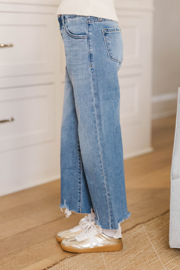 Girls: KanCan Ayla Medium Wash High Rise Slim Wide Leg Jeans